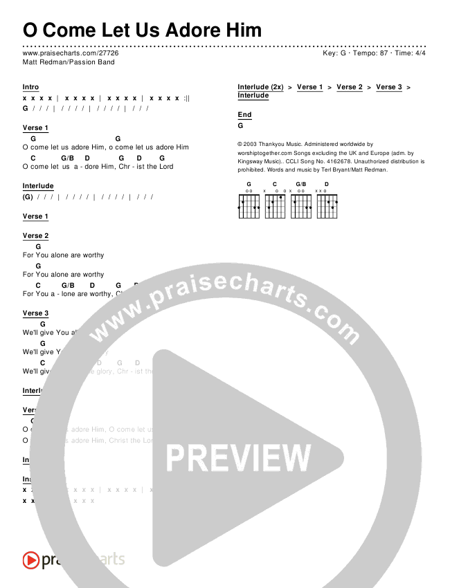 O Come Let Us Adore Him  Chords & Lyrics (Matt Redman / Passion)