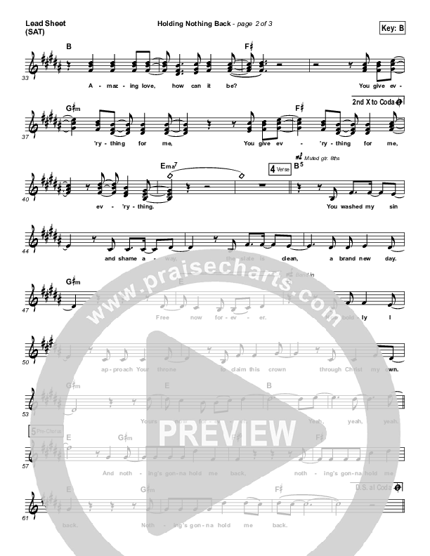 Holding Nothing Back Lead Sheet (SAT) (Tim Hughes)