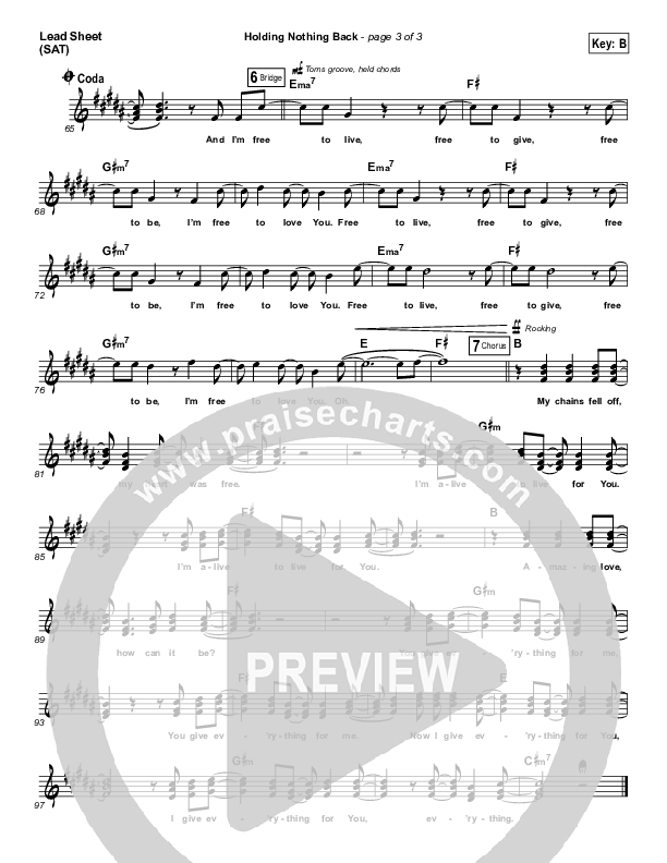 Holding Nothing Back Lead Sheet (SAT) (Tim Hughes)