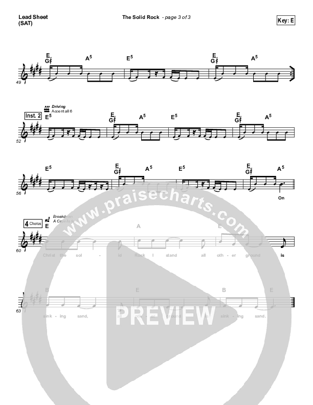 The Solid Rock Lead Sheet (SAT) (Charlie Hall / Passion)