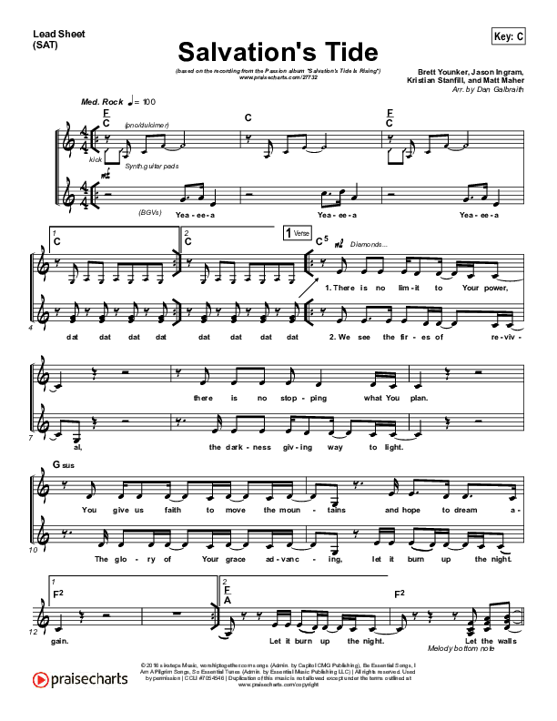 Salvation's Tide Lead Sheet (SAT) (Kristian Stanfill / Passion)