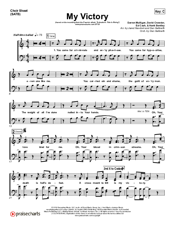 My Victory Choir Sheet (SATB) (David Crowder / Passion)