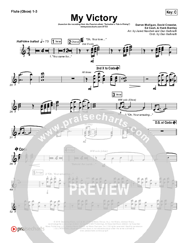 My Victory Flute/Oboe 1/2/3 (David Crowder / Passion)