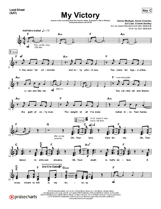 My Victory Lead Sheet (SAT) (David Crowder / Passion)