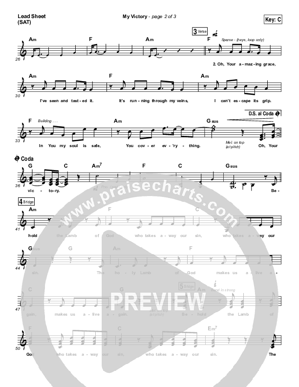 My Victory Lead Sheet (SAT) (David Crowder / Passion)