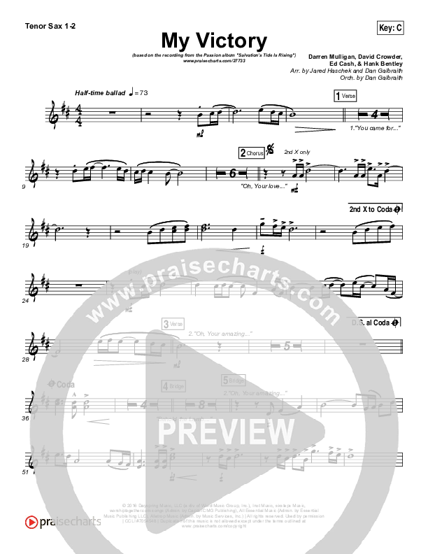 My Victory Tenor Sax 1/2 (David Crowder / Passion)