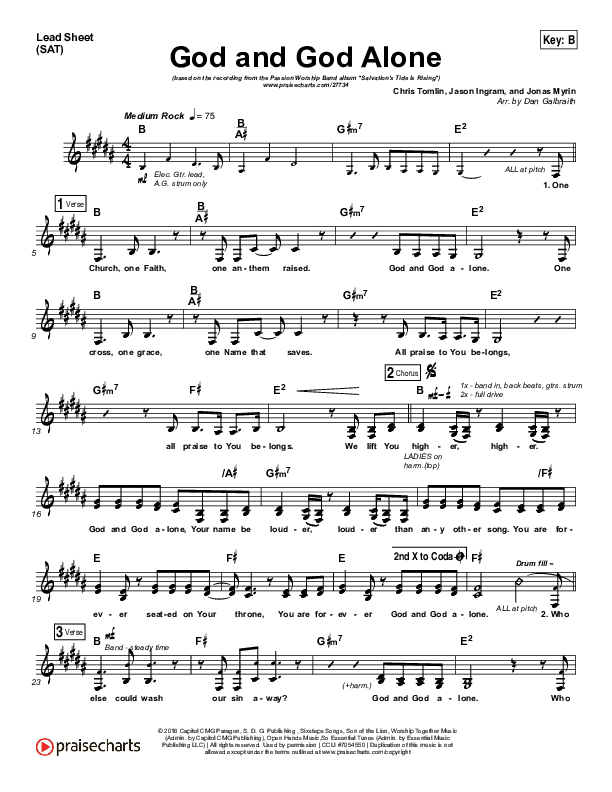 God And God Alone Lead Sheet (SAT) (Chris Tomlin / Passion)