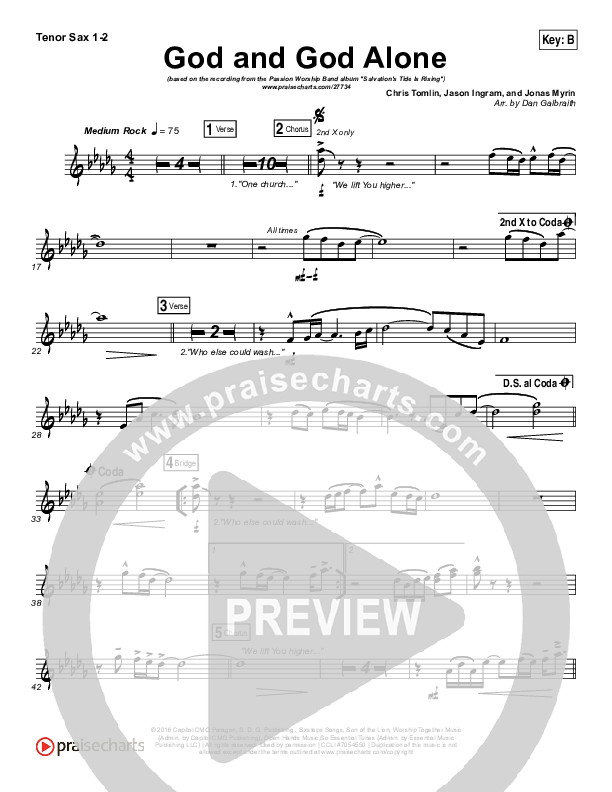 God And God Alone Tenor Sax 1/2 (Chris Tomlin / Passion)