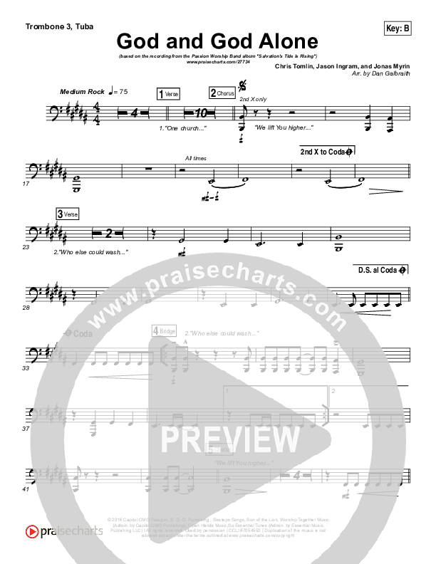 God And God Alone Trombone 3/Tuba (Chris Tomlin / Passion)