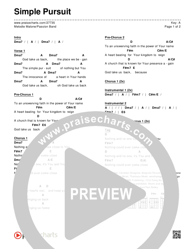Simple Pursuit Chords & Lyrics (Melodie Malone / Passion)