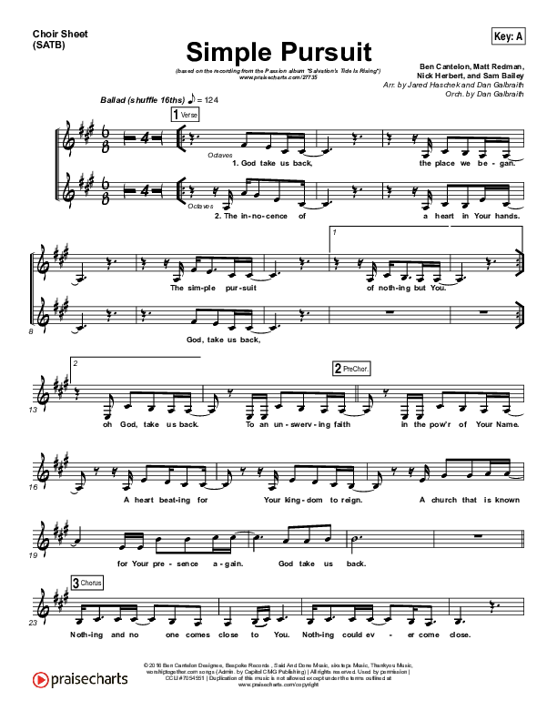 Simple Pursuit Choir Vocals (SATB) (Melodie Malone / Passion)