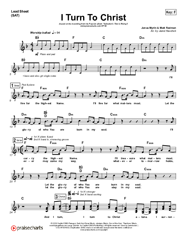 I Turn To Christ Lead (SAT) (Matt Redman / Passion)