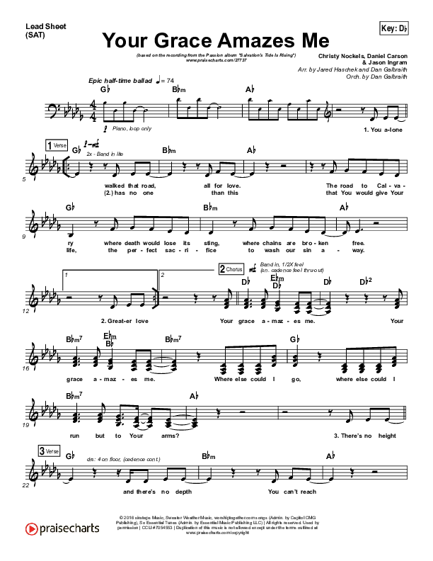 Your Grace Amazes Me Lead Sheet (SAT) (Christy Nockels / Passion)