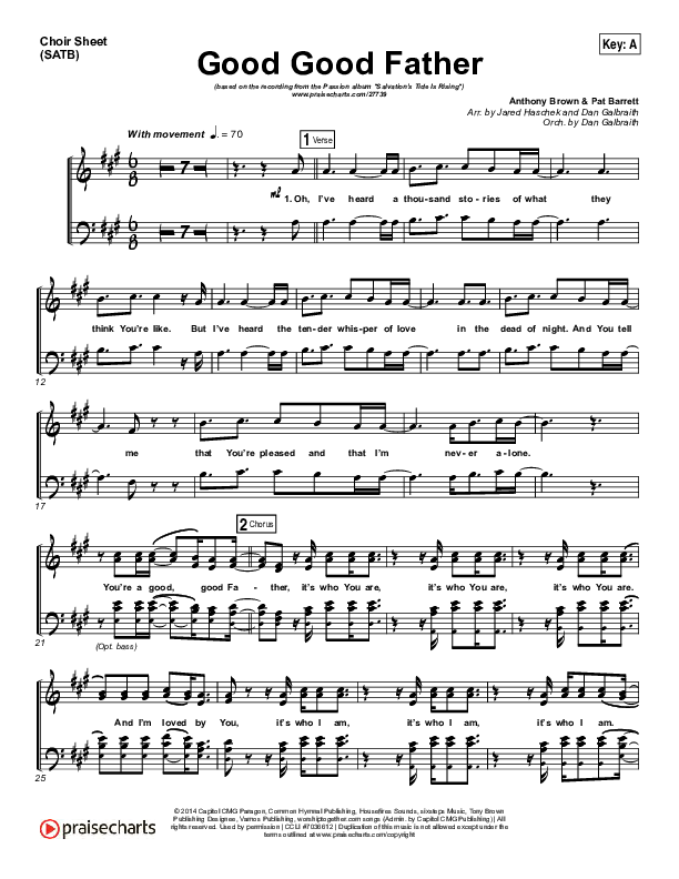Good Good Father Choir Sheet (SATB) (Kristian Stanfill / Passion)