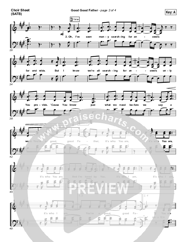 Good Good Father Choir Sheet (SATB) (Kristian Stanfill / Passion)