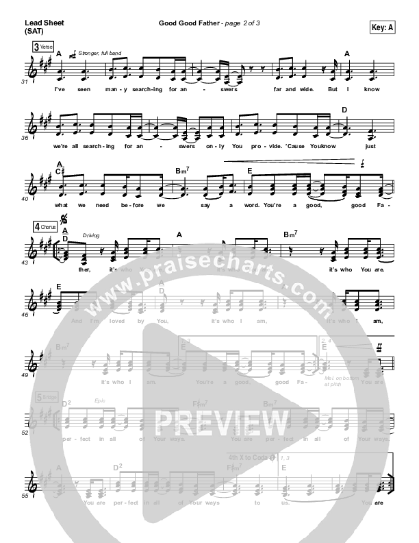 Good Good Father Lead Sheet (SAT) (Kristian Stanfill / Passion)