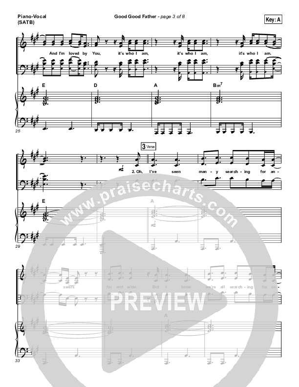 Good Good Father Piano/Vocal (SATB) (Kristian Stanfill / Passion)