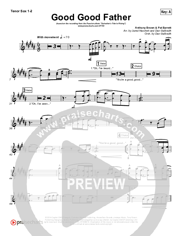 Good Good Father Tenor Sax 1/2 (Kristian Stanfill / Passion)