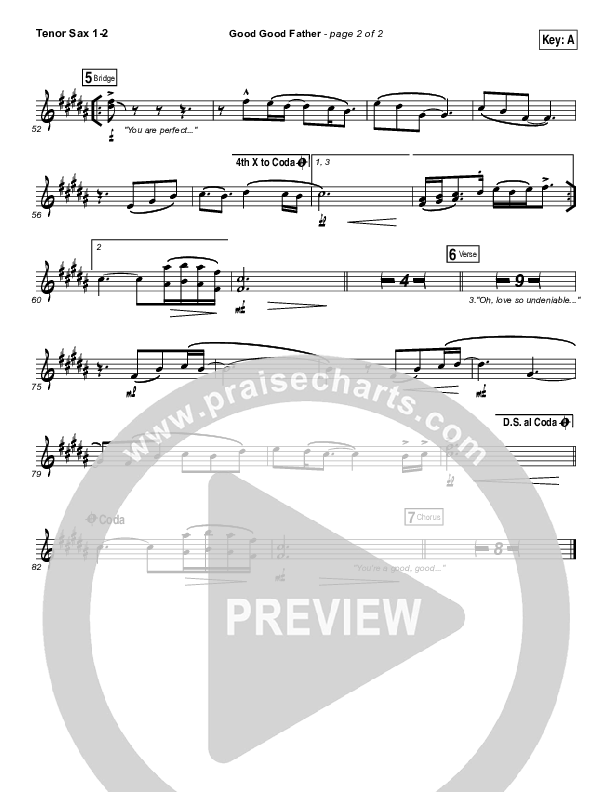 Good Good Father Tenor Sax 1/2 (Kristian Stanfill / Passion)