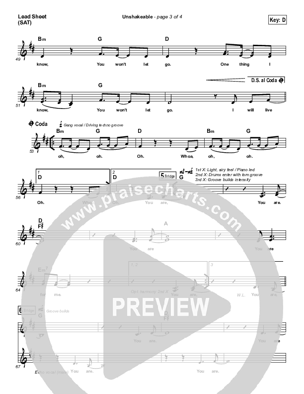 Unshakeable Lead Sheet (SAT) (Cindy Cruse Ratcliff)