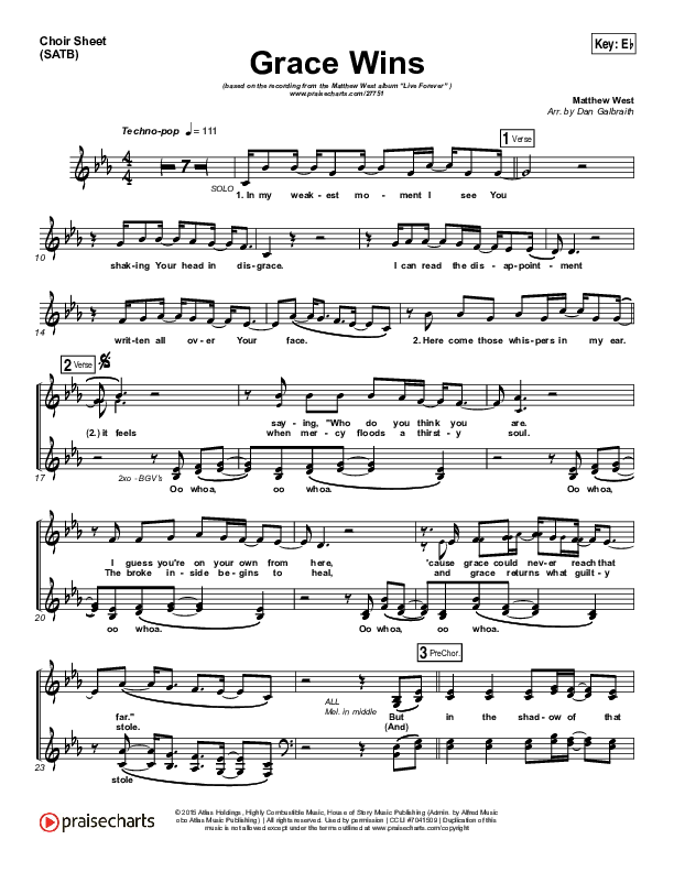 Grace Wins Choir Sheet (SATB) (Print Only) (Matthew West)