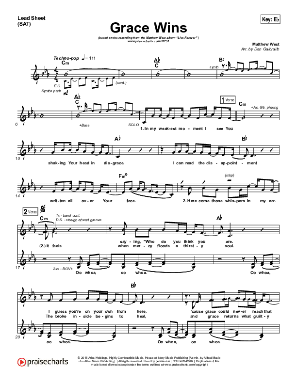 Grace Wins Lead Sheet (Print Only) (Matthew West)