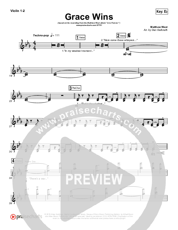 Grace Wins Violin 1/2 (Matthew West)