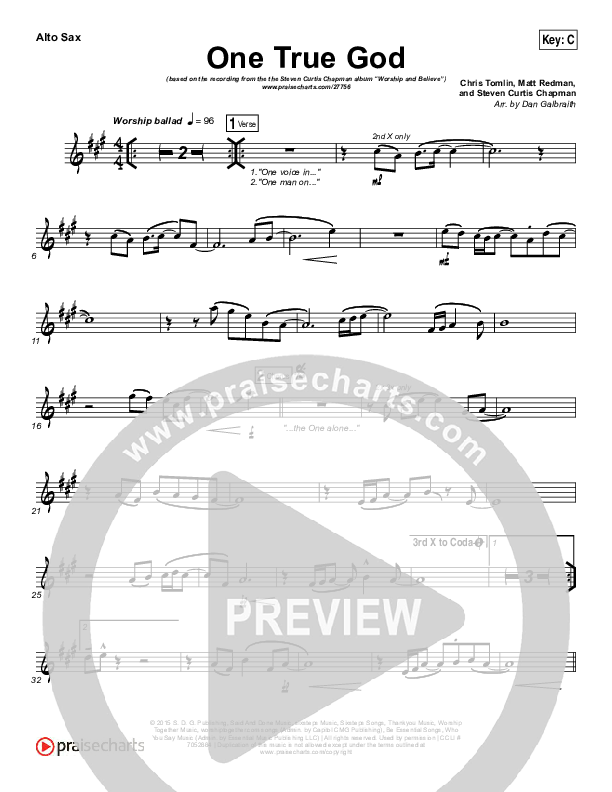 One True God Alto Sax (Steven Curtis Chapman / Chris Tomlin)