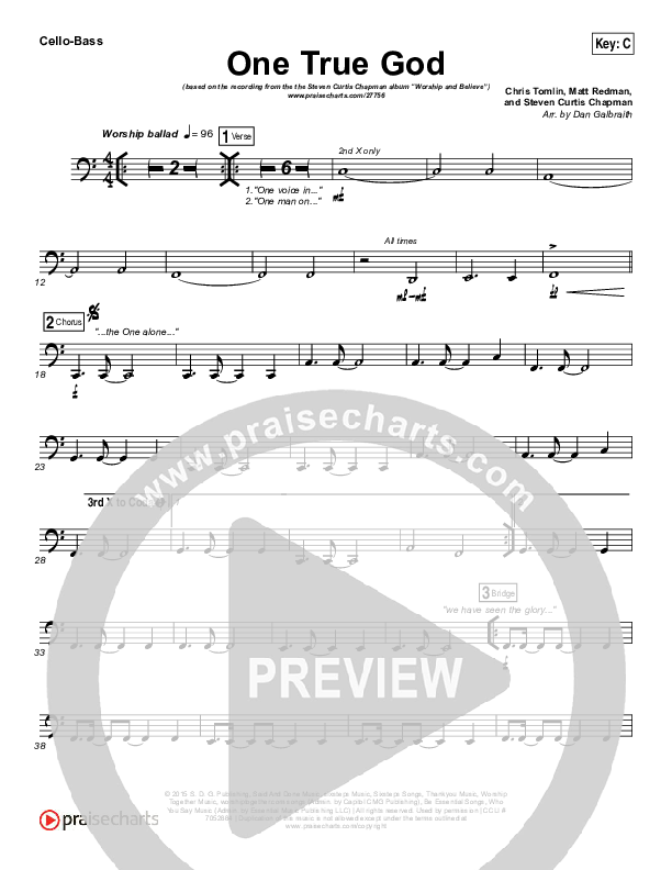One True God Cello/Bass (Steven Curtis Chapman / Chris Tomlin)