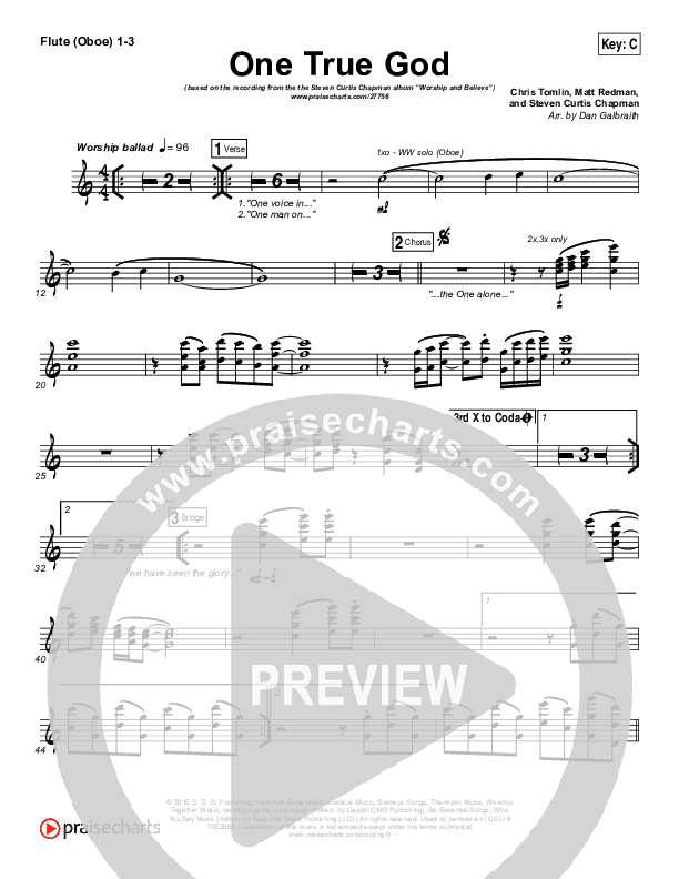 One True God Flute/Oboe 1/2/3 (Steven Curtis Chapman / Chris Tomlin)
