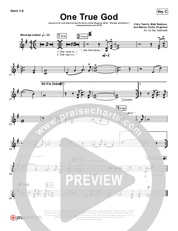 One True God French Horn 1/2 (Steven Curtis Chapman / Chris Tomlin)