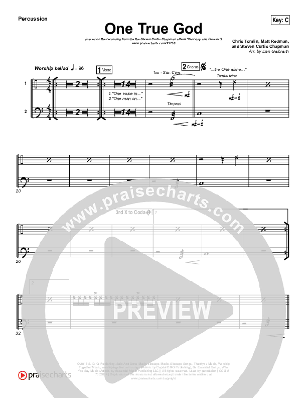One True God Percussion (Steven Curtis Chapman / Chris Tomlin)