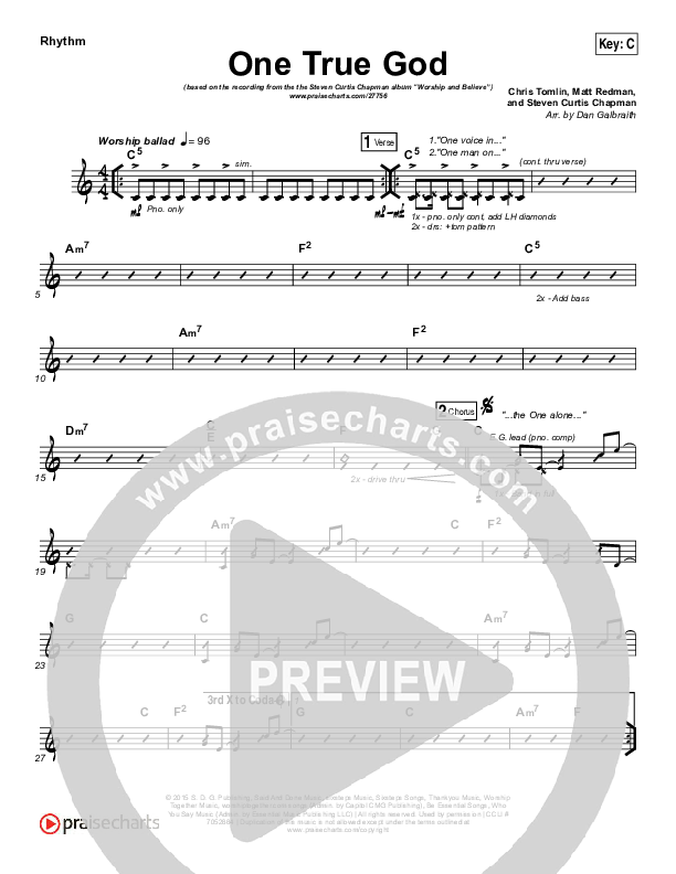 One True God Rhythm Chart (Steven Curtis Chapman / Chris Tomlin)