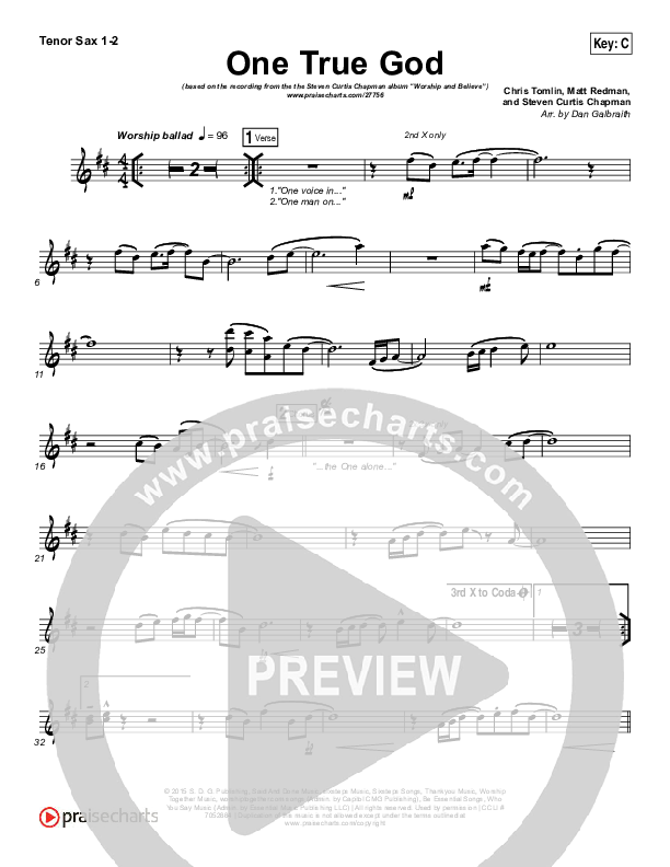One True God Tenor Sax 1/2 (Steven Curtis Chapman / Chris Tomlin)
