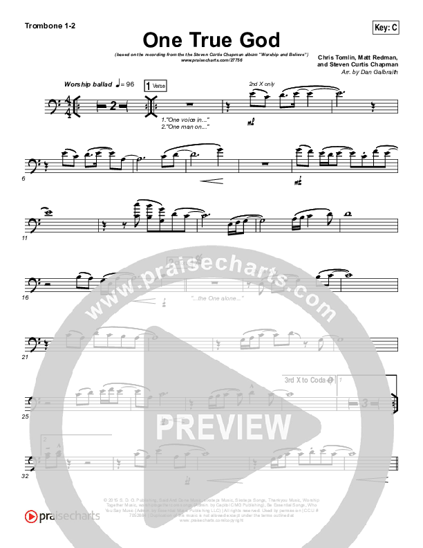 One True God Trombone Sheet Music PDF (Steven Curtis Chapman / Chris