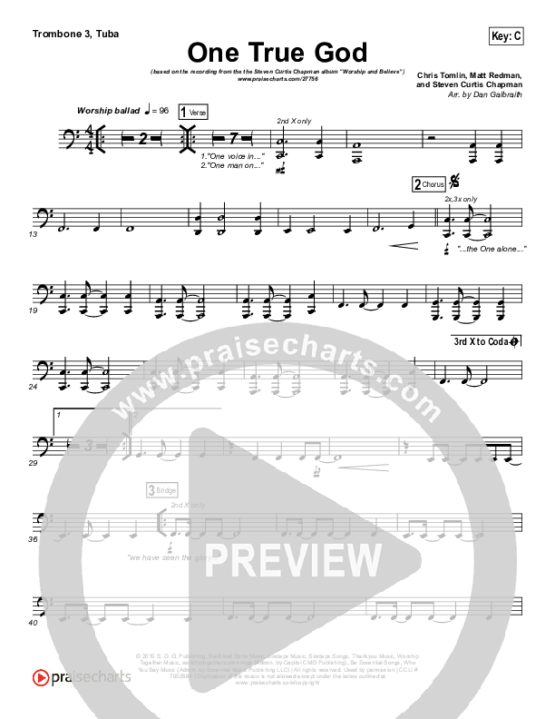 One True God Trombone 3/Tuba (Steven Curtis Chapman / Chris Tomlin)