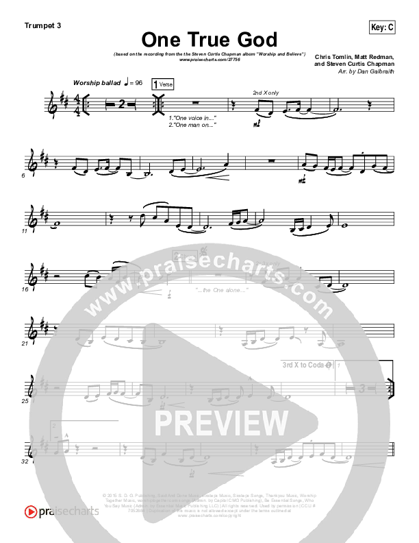 One True God Trumpet 3 (Steven Curtis Chapman / Chris Tomlin)
