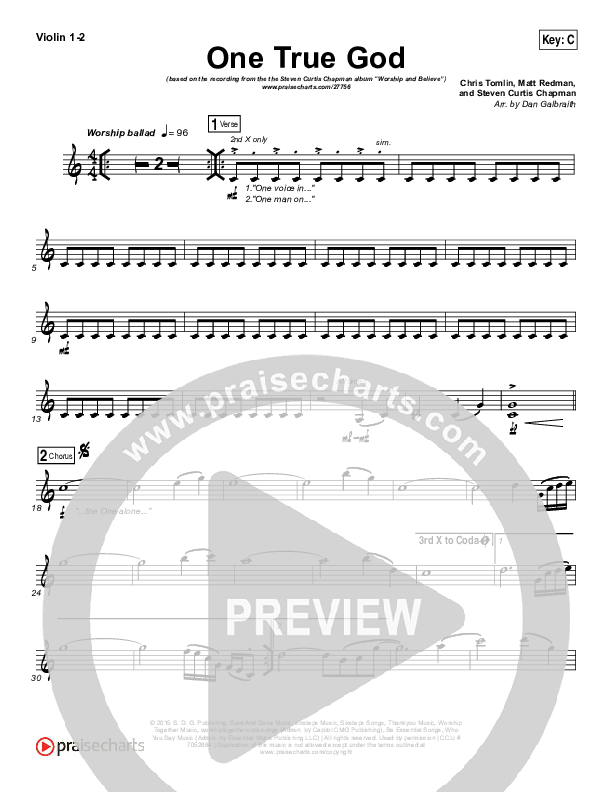 One True God Violin 1/2 (Steven Curtis Chapman / Chris Tomlin)