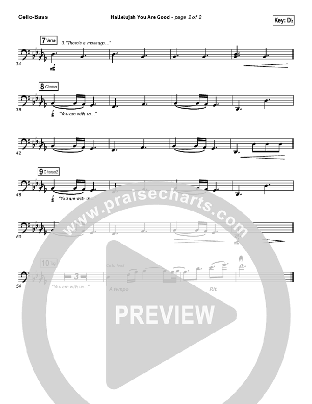 Hallelujah You Are Good Cello/Bass (Steven Curtis Chapman / Matt Maher)