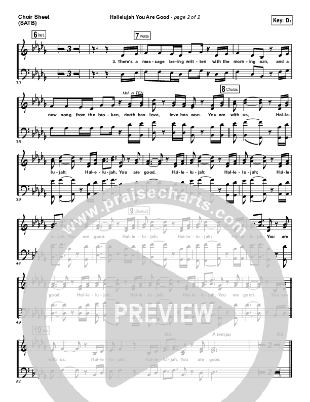 Hallelujah You Are Good Choir Sheet (SATB) (Steven Curtis Chapman / Matt Maher)
