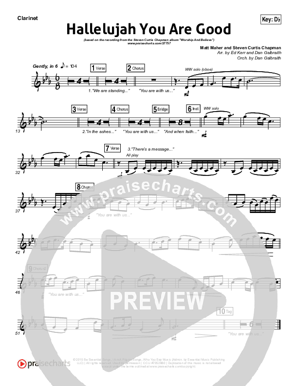 Hallelujah You Are Good Clarinet (Steven Curtis Chapman / Matt Maher)