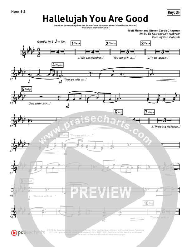 Hallelujah You Are Good Brass Pack (Steven Curtis Chapman / Matt Maher)