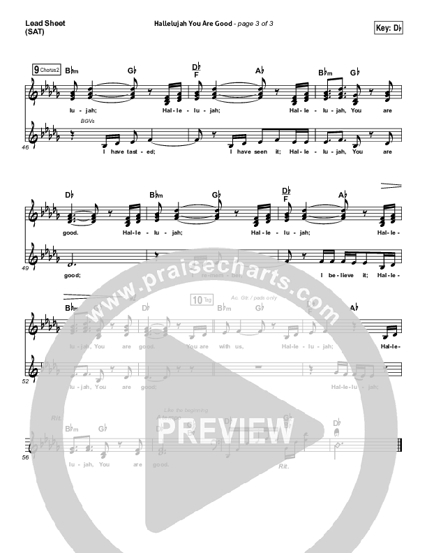 Hallelujah You Are Good Lead Sheet (SAT) (Steven Curtis Chapman / Matt Maher)