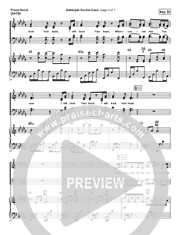 Hallelujah You Are Good Piano/Vocal (SATB) (Steven Curtis Chapman / Matt Maher)