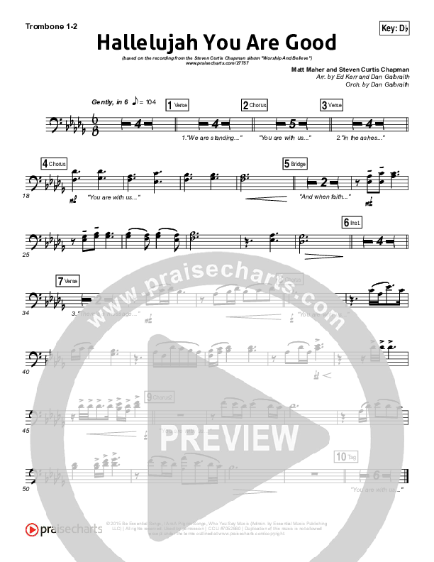 Hallelujah You Are Good Trombone 1/2 (Steven Curtis Chapman / Matt Maher)