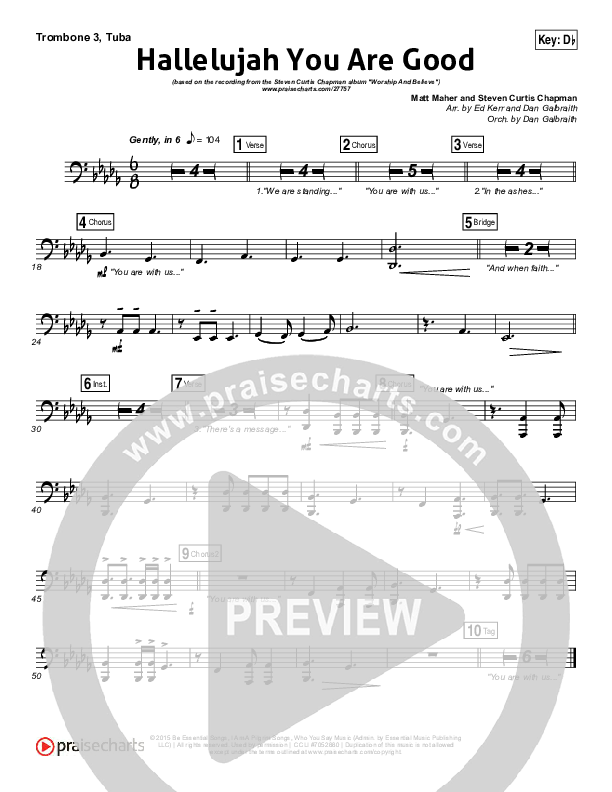 Hallelujah You Are Good Trombone 3/Tuba (Steven Curtis Chapman / Matt Maher)