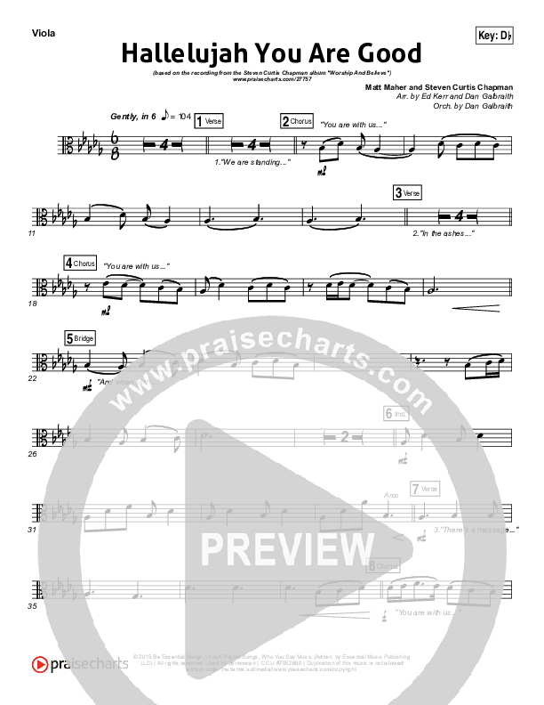 Hallelujah You Are Good Viola (Steven Curtis Chapman / Matt Maher)