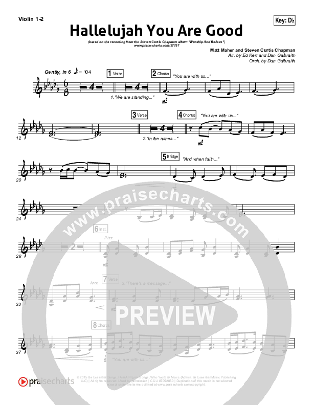 Hallelujah You Are Good Violin 1/2 (Steven Curtis Chapman / Matt Maher)