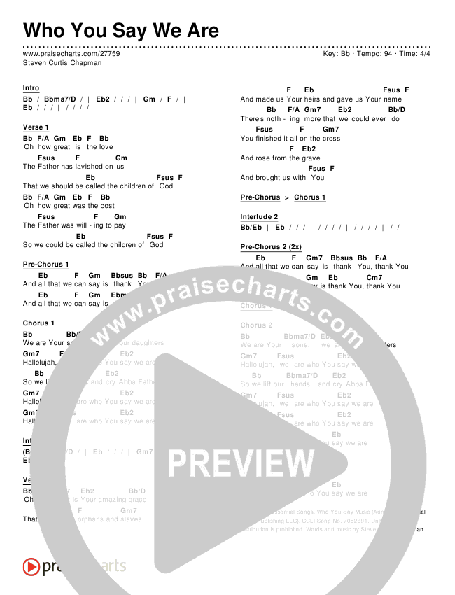 Who You Say We Are Chords & Lyrics (Steven Curtis Chapman)