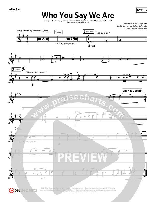 Who You Say We Are Alto Sax (Steven Curtis Chapman)